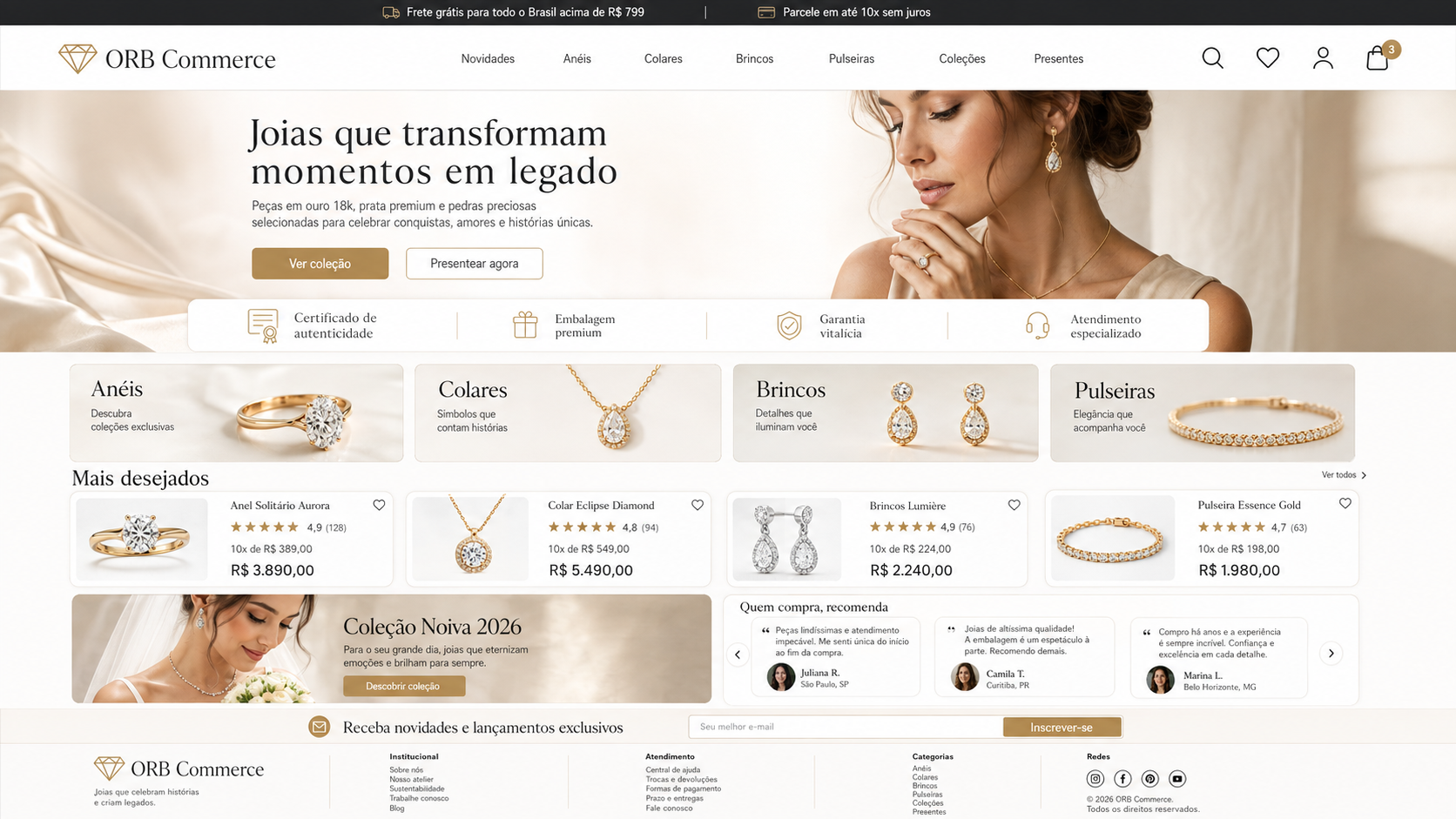 Visual representativo da plataforma ORB Commerce com catálogo e painel digital